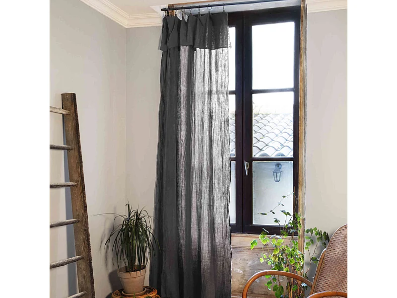 Lot de 2 rideaux gaze de coton ajustables 140x300 cm anthracite