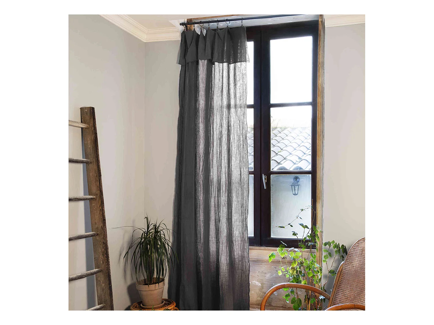 Lot de 2 rideaux gaze de coton ajustables 140x300 cm anthracite