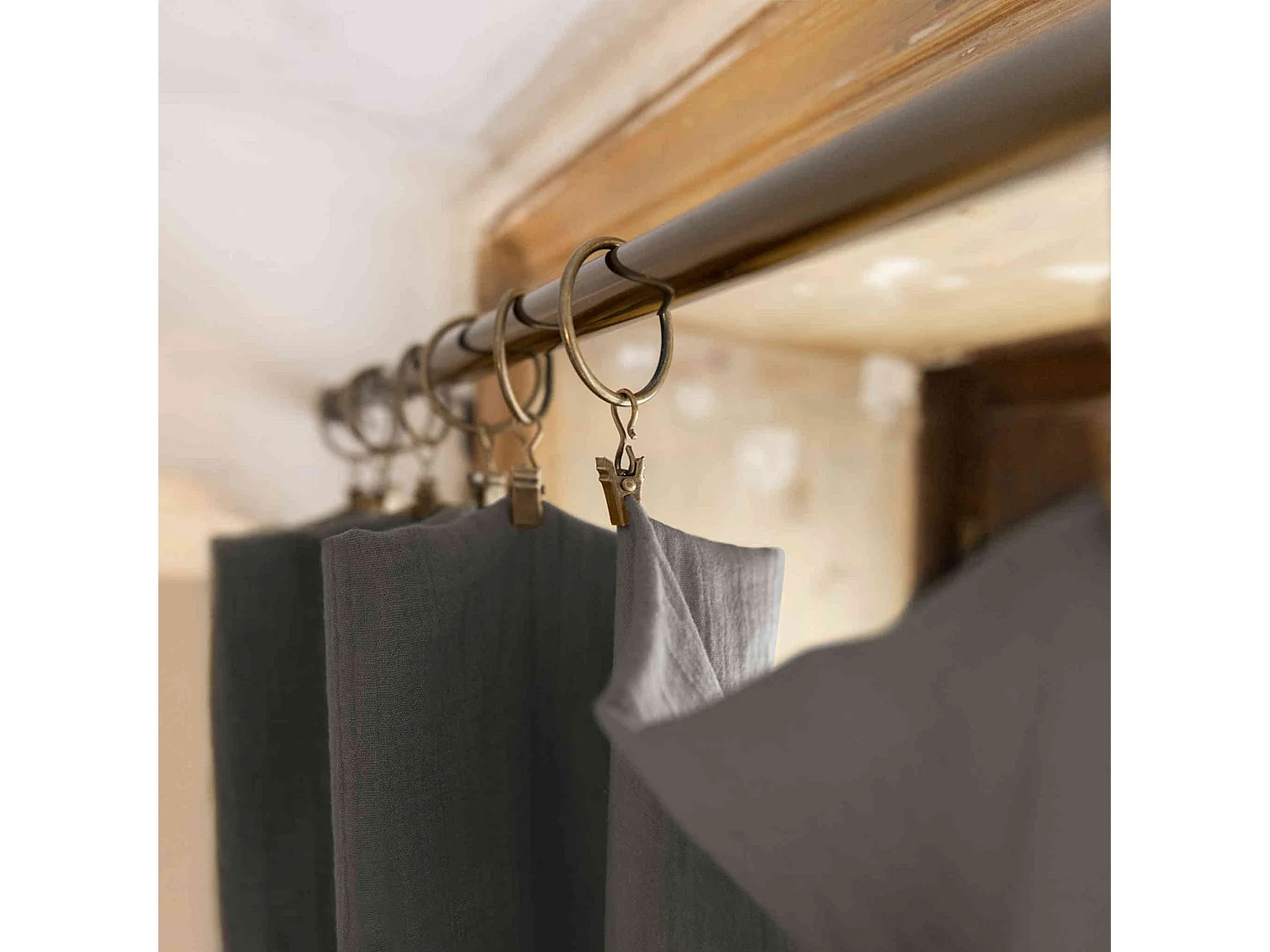 Lot de 2 rideaux gaze de coton ajustables 140x300 cm anthracite