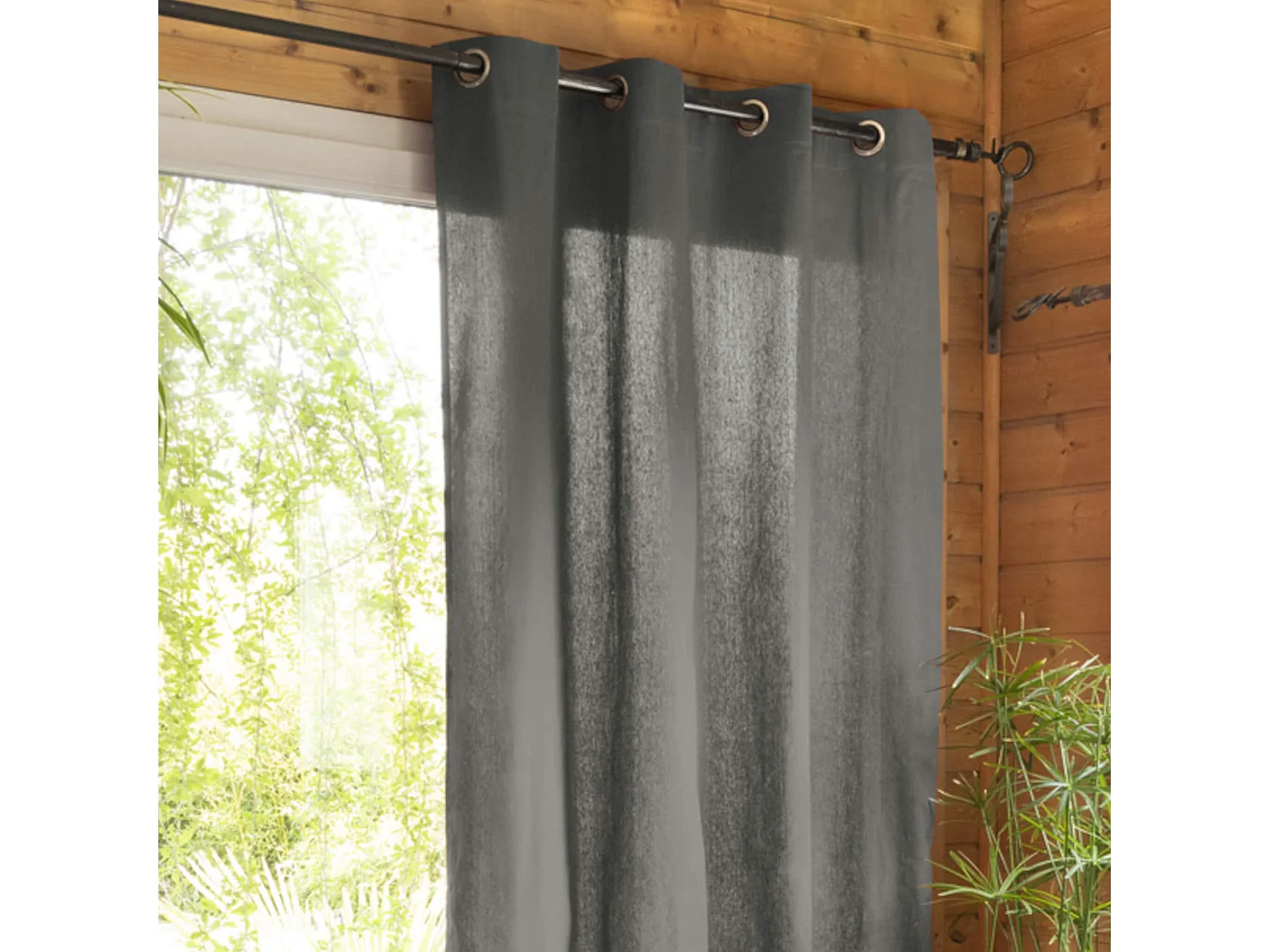 Lot de 2 rideaux tamisants à œillets 140x260 anthracite