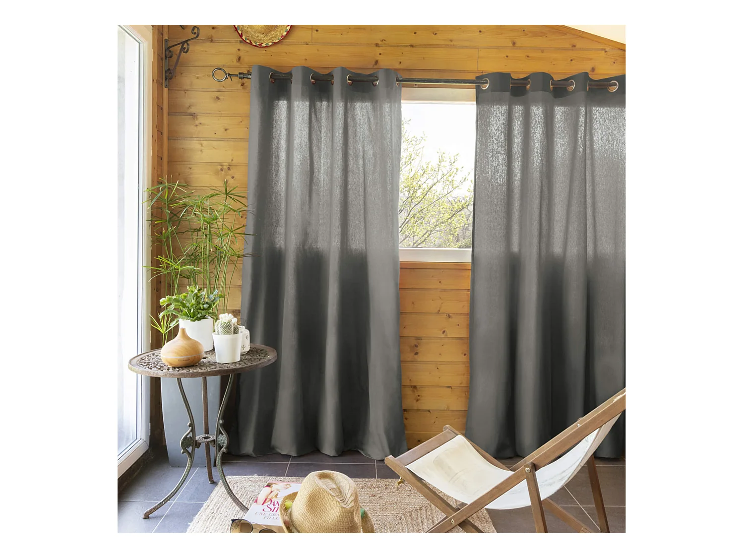 Lot de 2 rideaux tamisants à œillets 140x260 anthracite