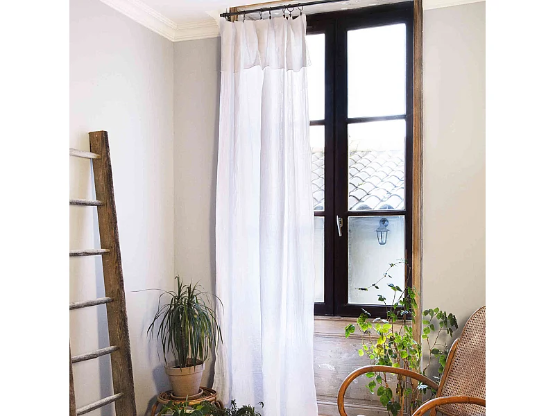 Lot de 2 rideaux gaze de coton ajustables 140x300 cm blanc