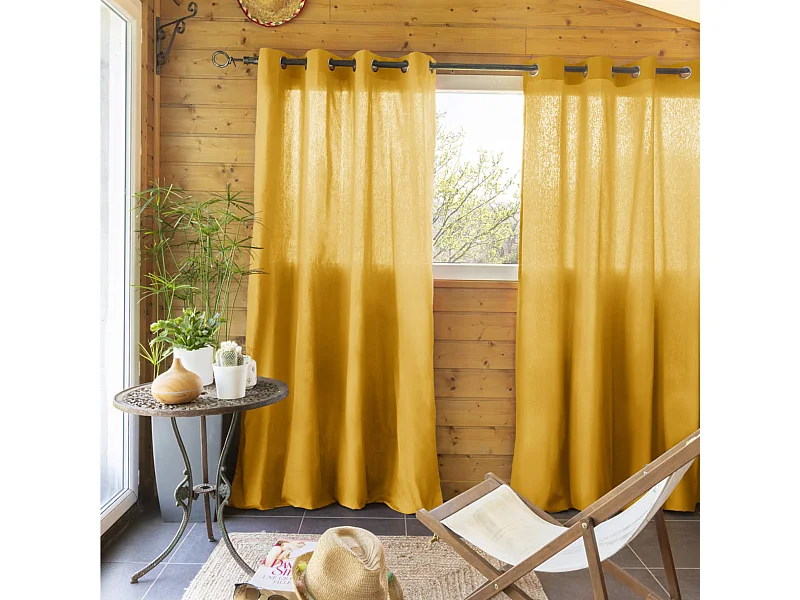 Lot de 2 rideaux tamisants à œillets 140x260 jaune
