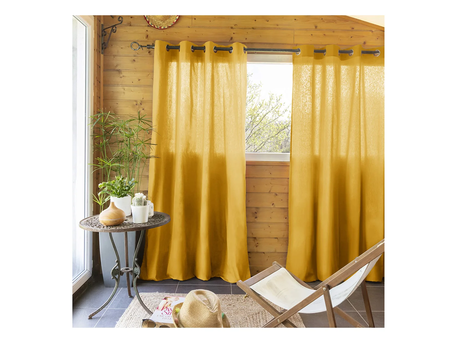 Lot de 2 rideaux tamisants à œillets 140x260 jaune