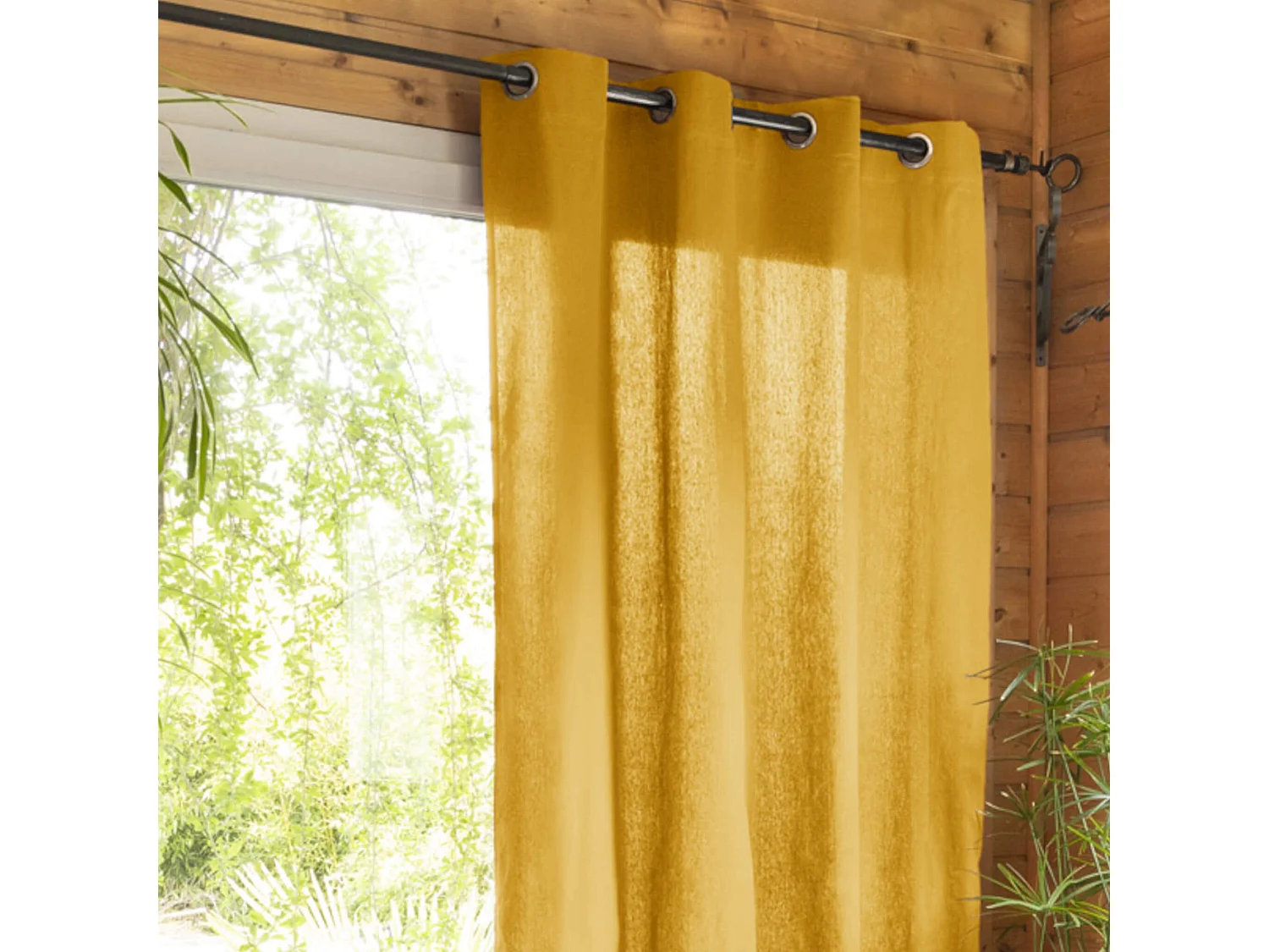 Lot de 2 rideaux tamisants à œillets 140x260 jaune