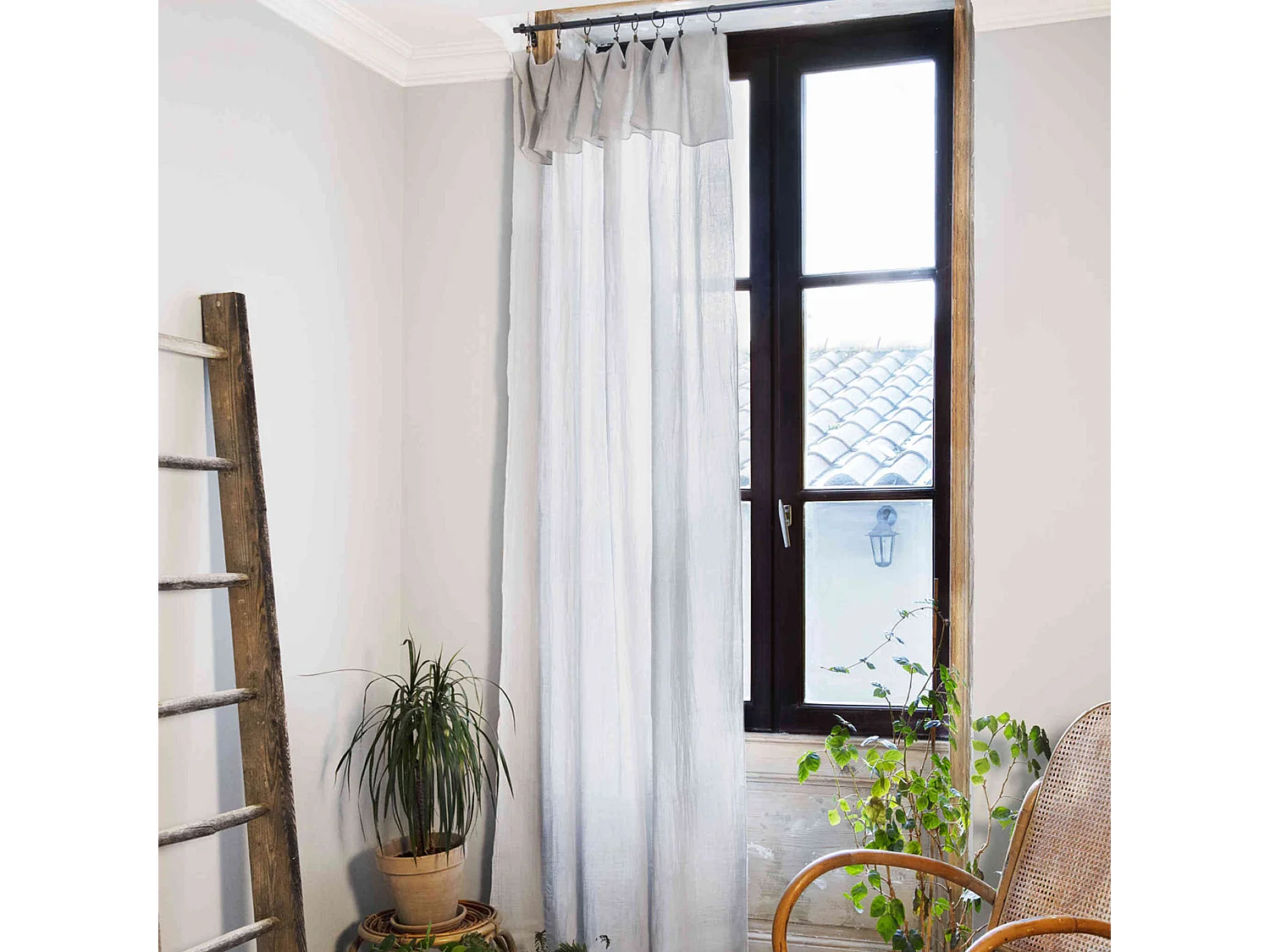 Lot de 2 rideaux gaze de coton ajustables 140x300 cm gris