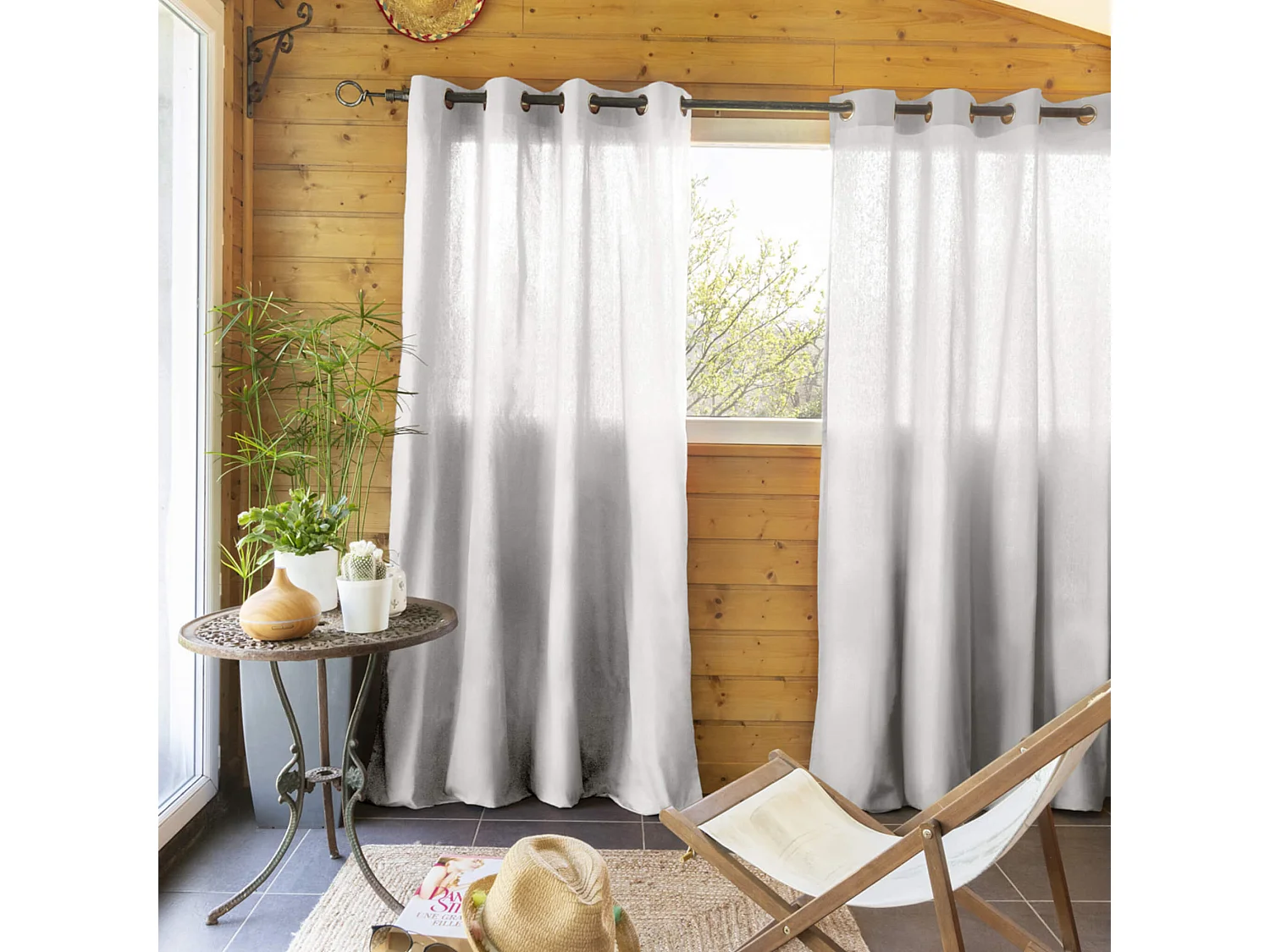 Lot de 2 rideaux tamisants à œillets 140x260 gris