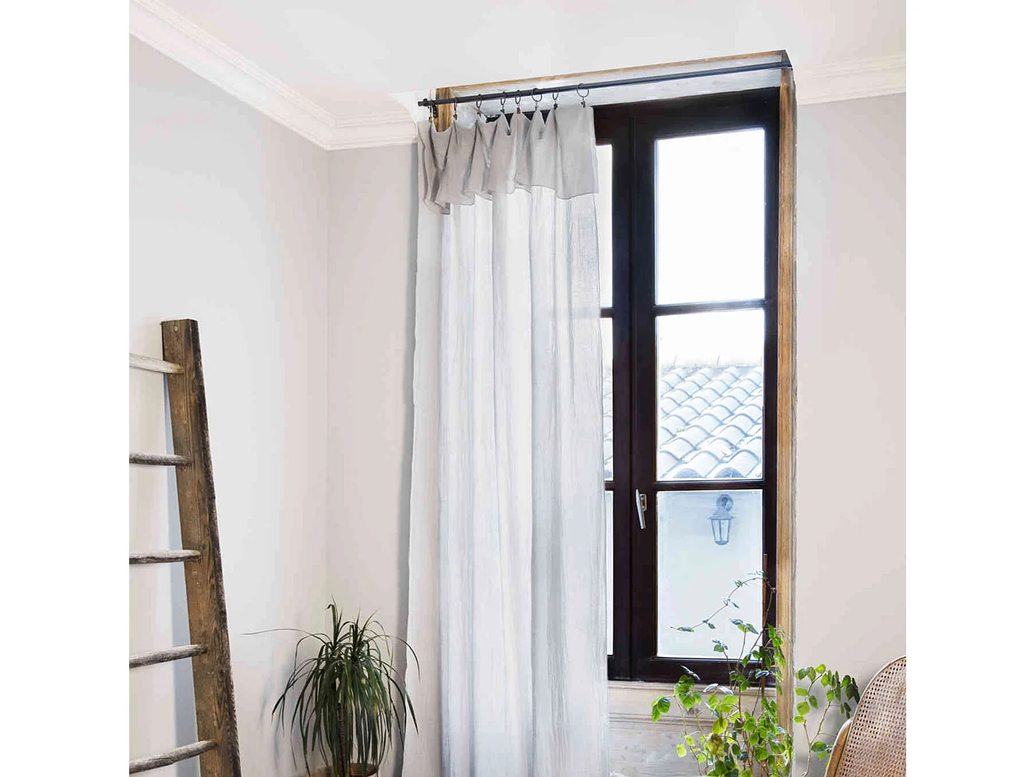 Rideau gaze de coton ajustable 140x300 cm gris