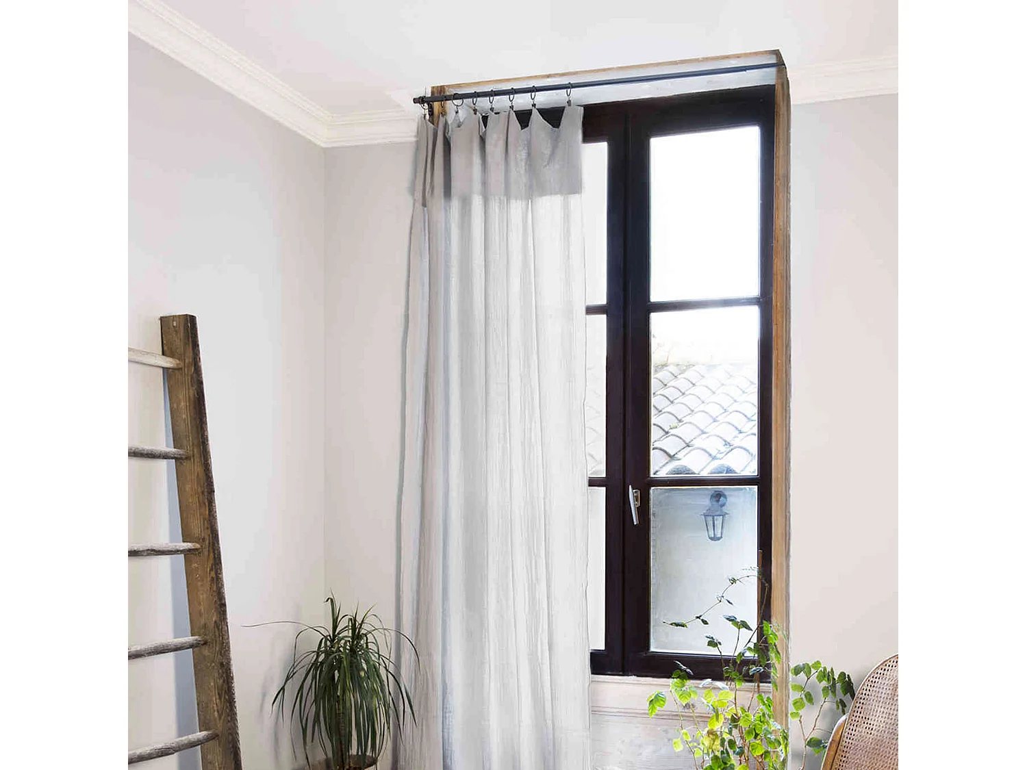 Rideau gaze de coton ajustable 140x300 cm gris