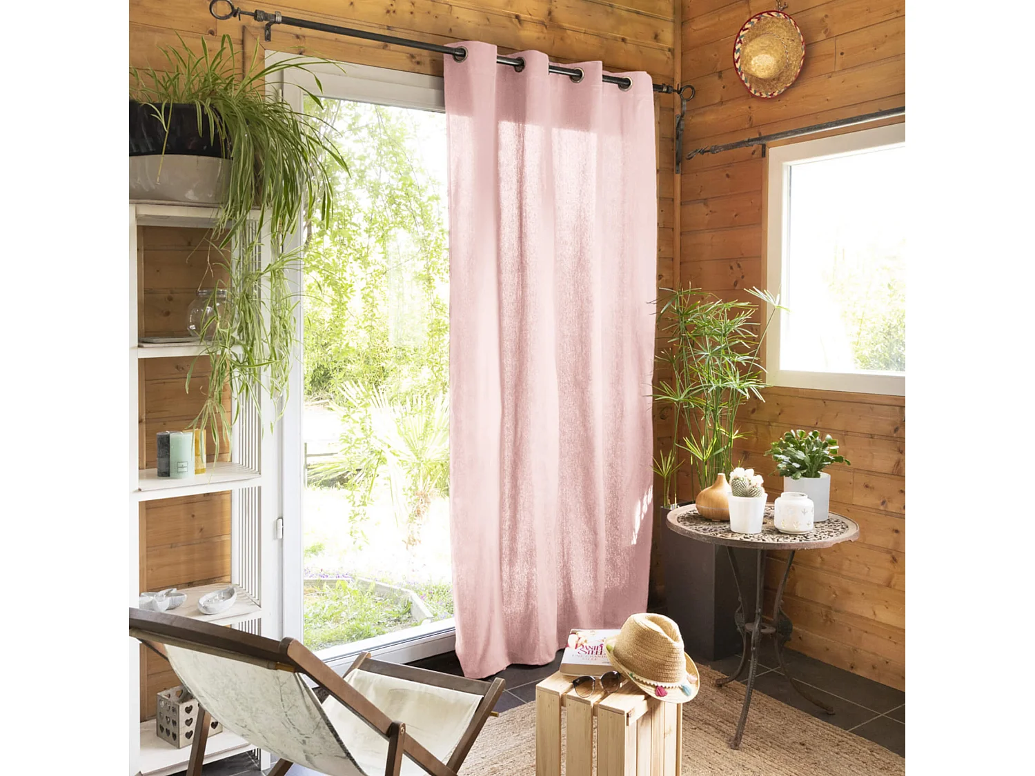 Rideau tamisant à œillets 140x260 rose