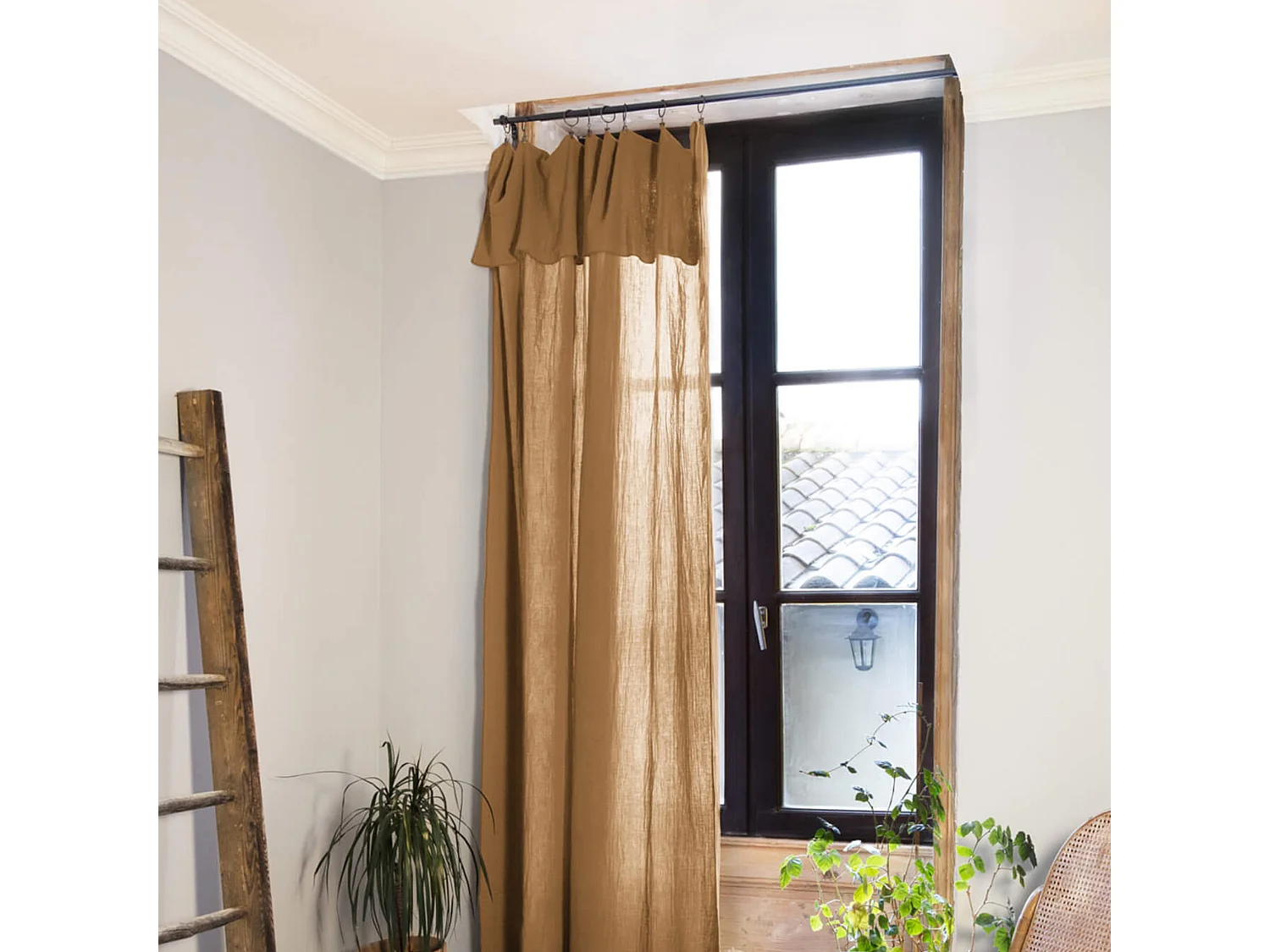 Lot de 2 rideaux gaze de coton ajustables 140x300 cm marron