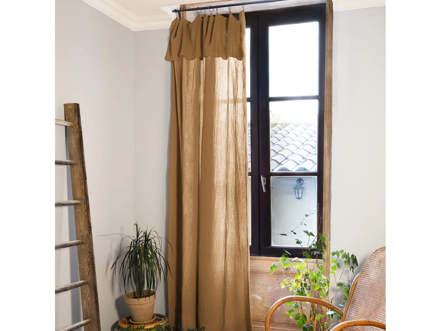 Lot de 2 rideaux gaze de coton ajustables 140x300 cm marron