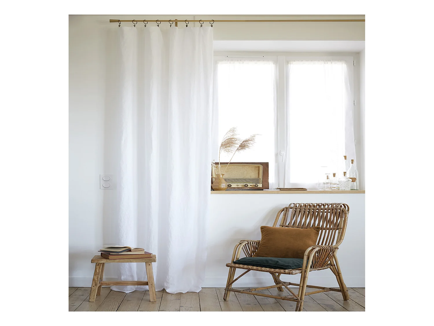 Rideau à pinces ajustable lin 140x270 cm blanc