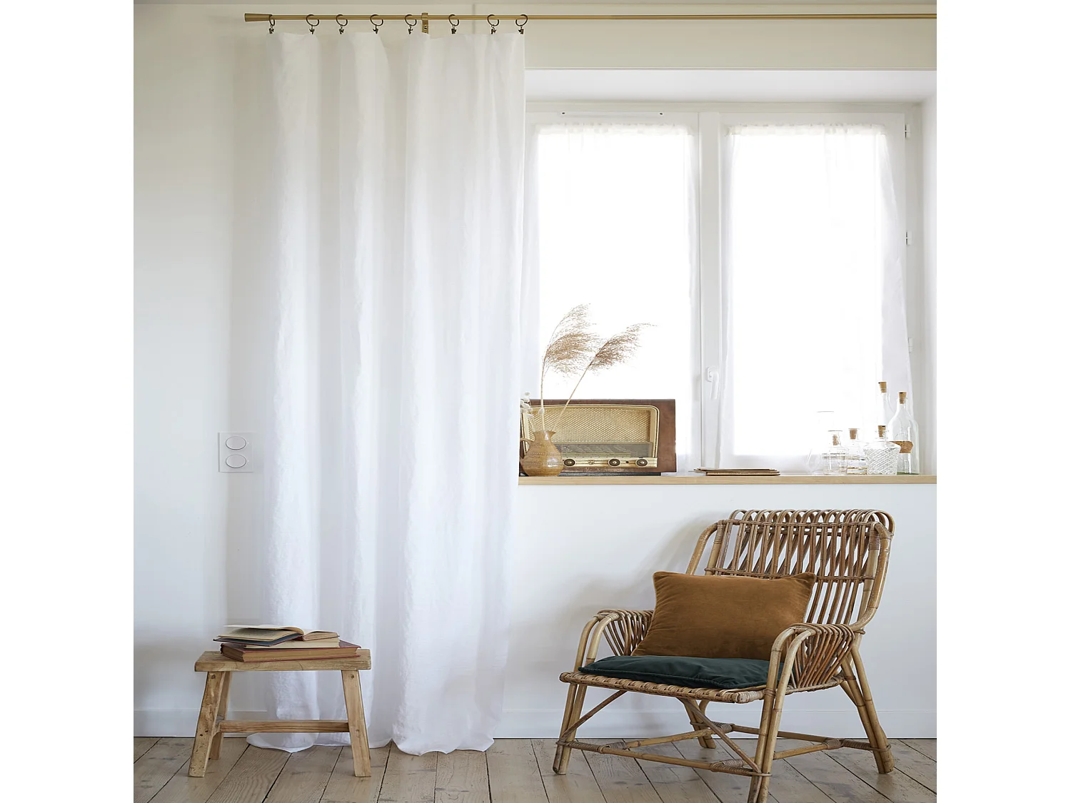 Rideau à pinces ajustable lin 140x270 cm blanc