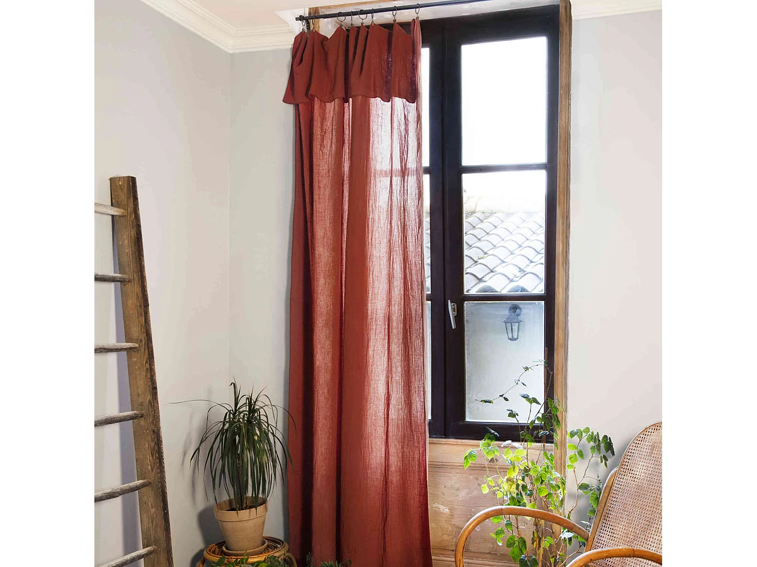 Lot de 2 rideaux gaze de coton ajustables 140x300 cm orange