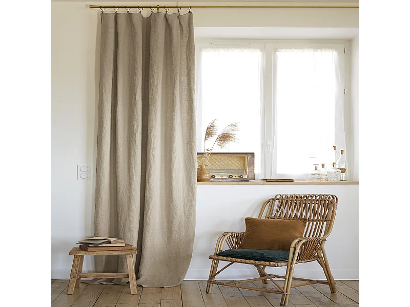 Rideau à pinces ajustable lin 140x270 cm beige