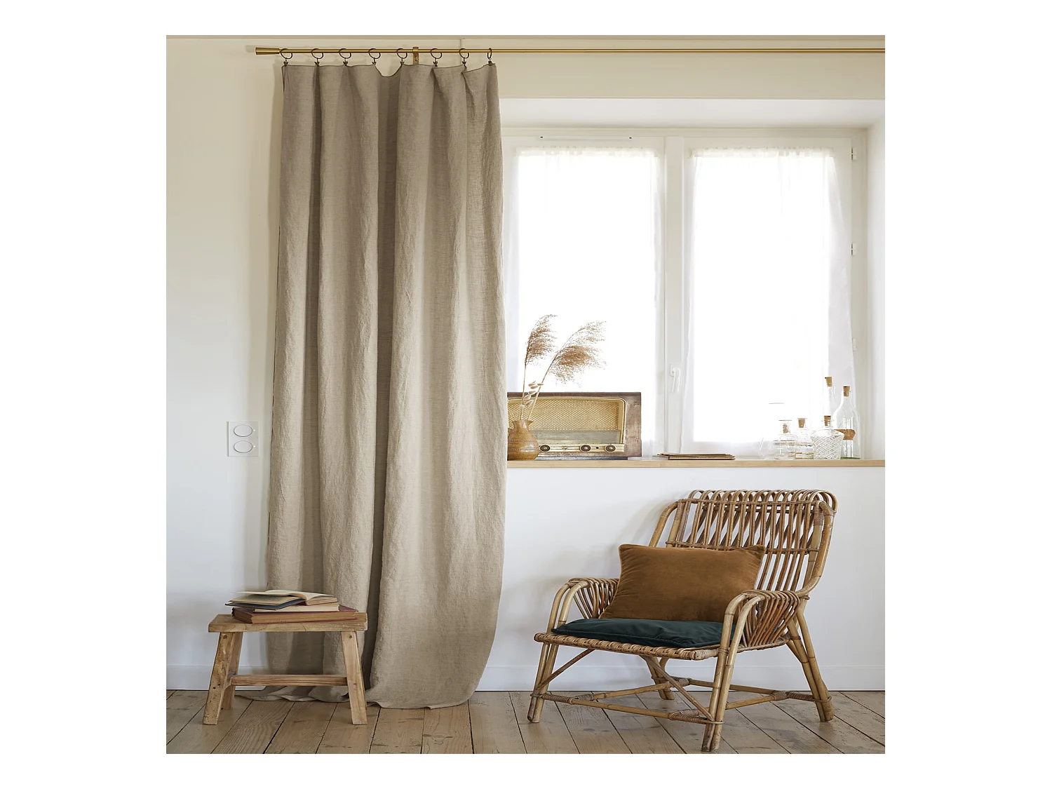 Rideau à pinces ajustable lin 140x270 cm beige
