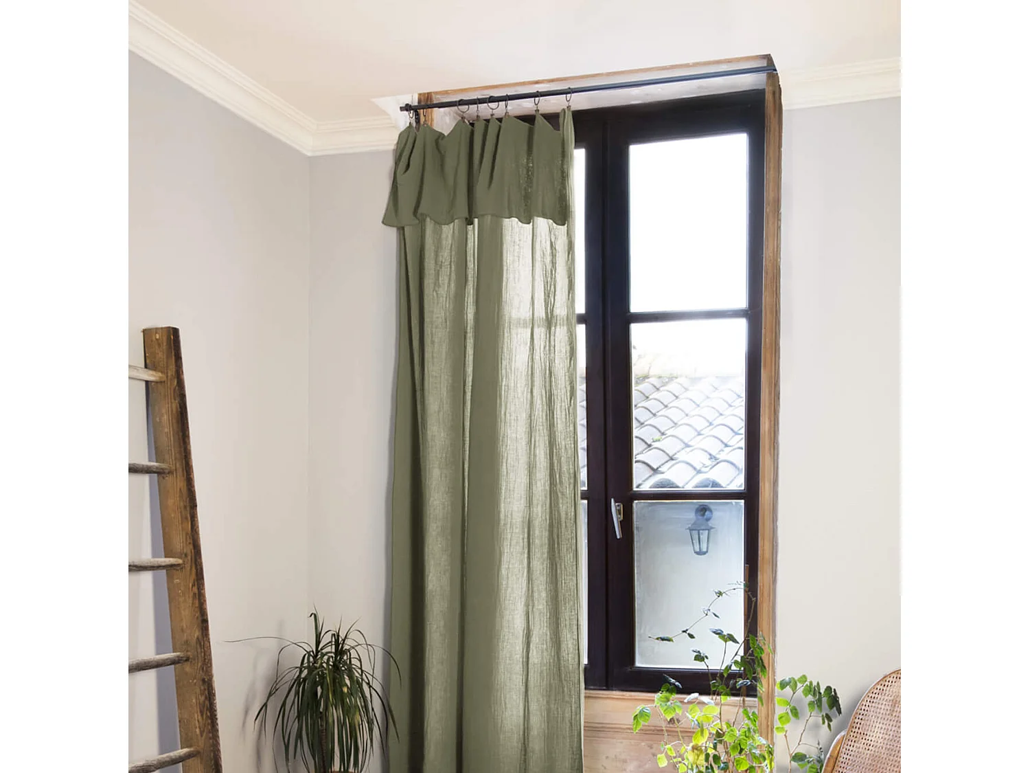 Rideau gaze de coton ajustable 140x300 cm kaki