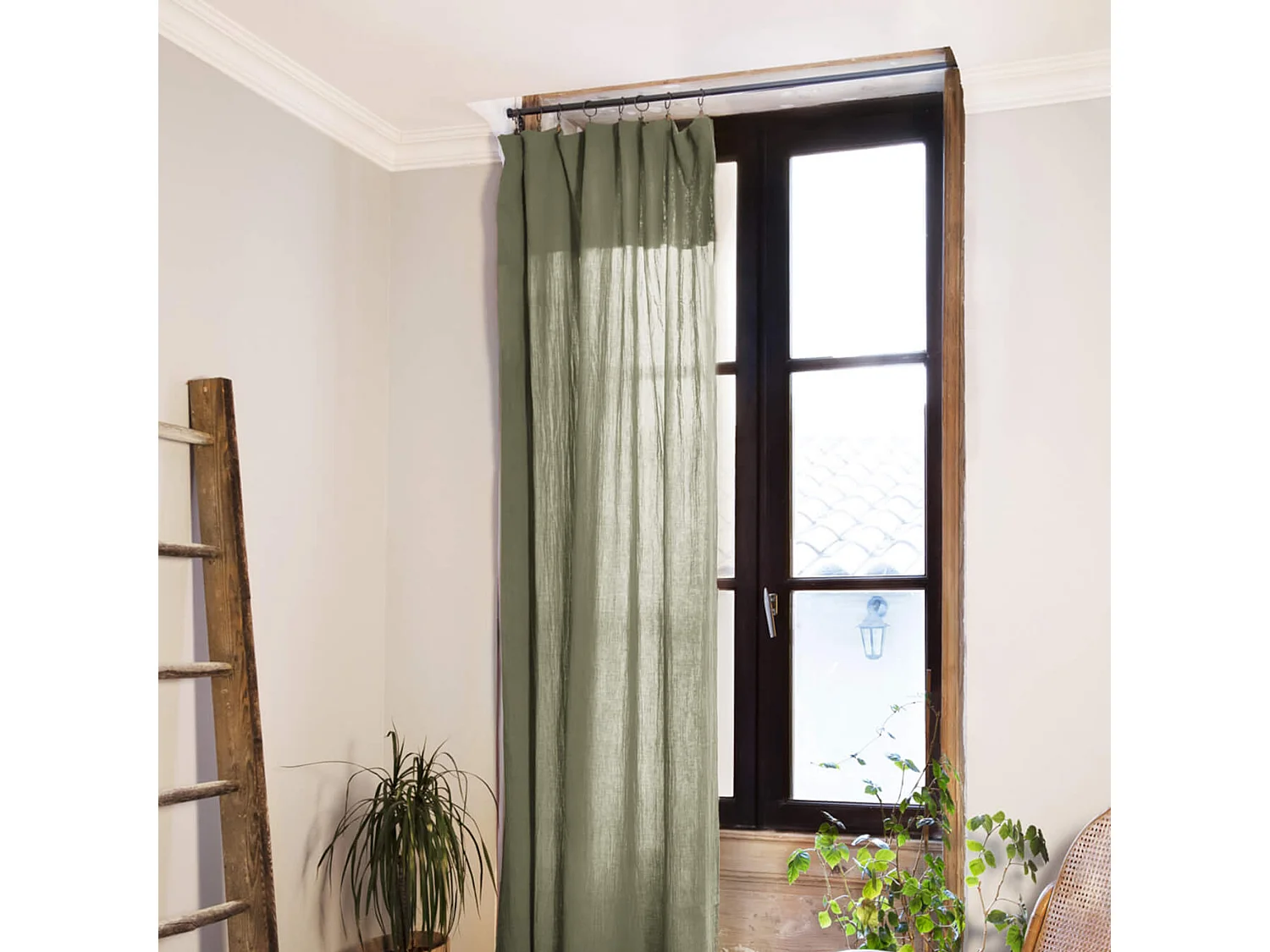 Rideau gaze de coton ajustable 140x300 cm kaki