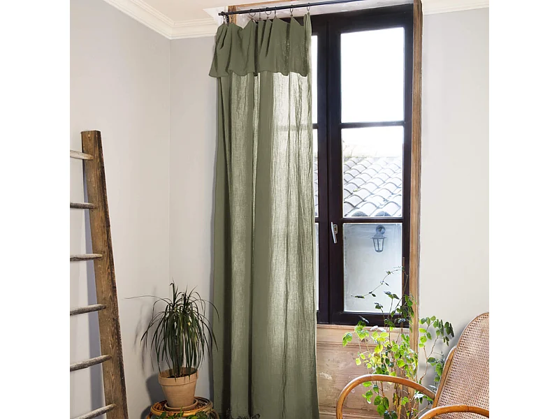 Rideau gaze de coton ajustable 140x300 cm kaki