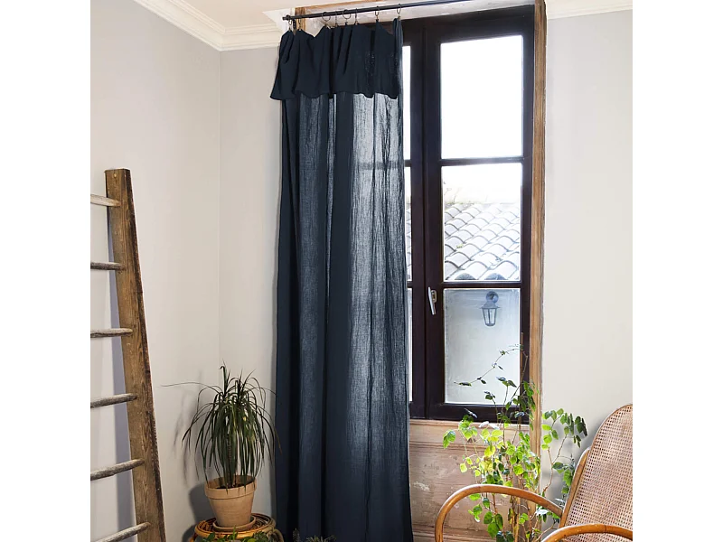 Lot de 2 rideaux gaze de coton ajustables 140x300 cm marine