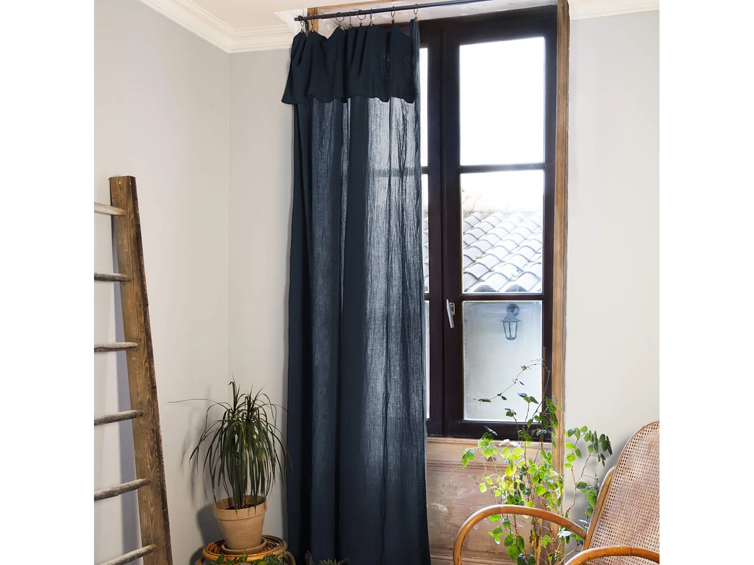 Lot de 2 rideaux gaze de coton ajustables 140x300 cm marine