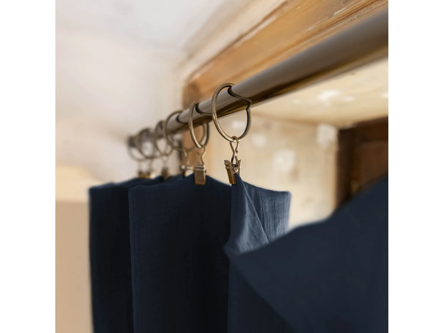 Lot de 2 rideaux gaze de coton ajustables 140x300 cm marine