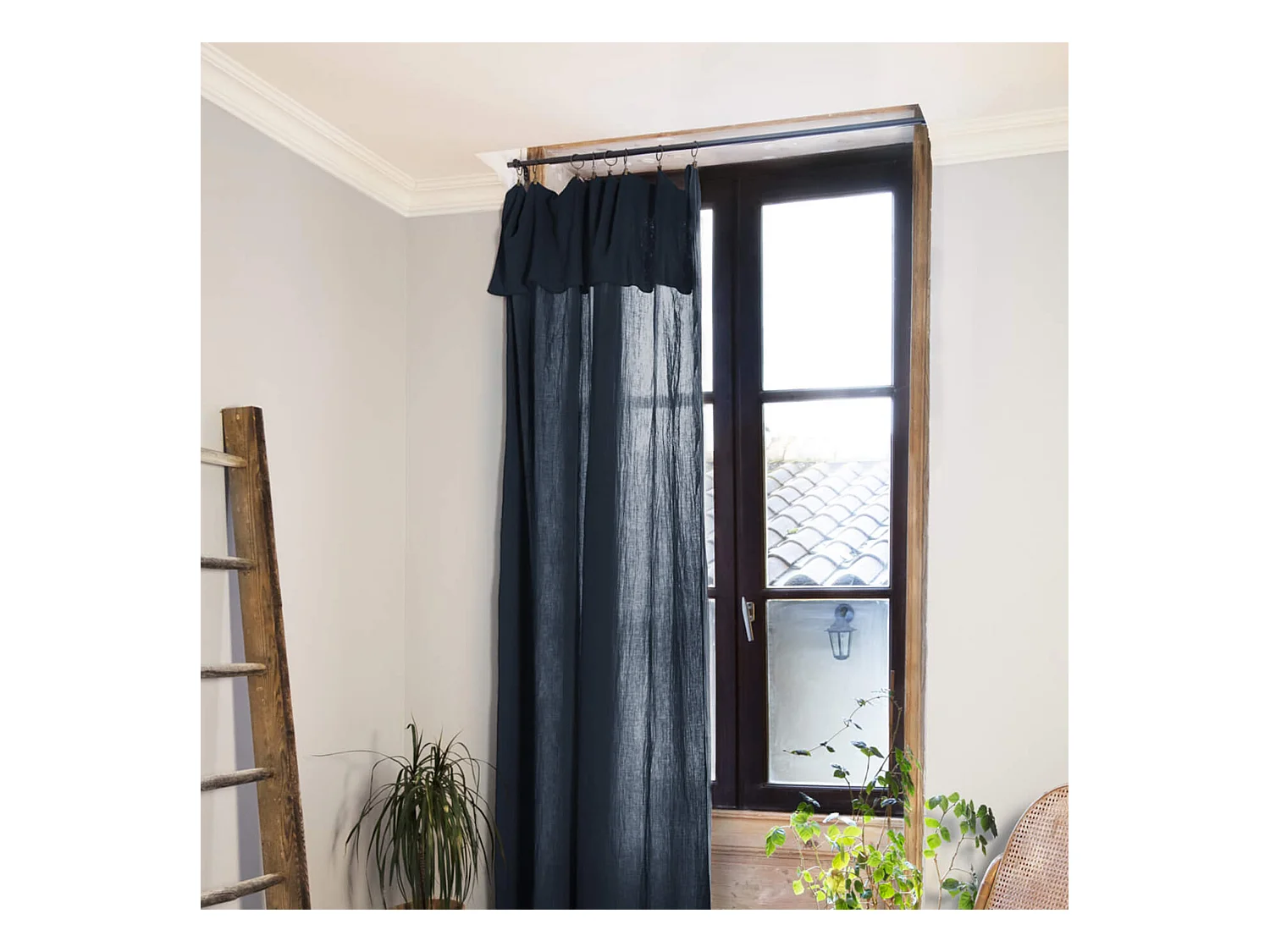 Lot de 2 rideaux gaze de coton ajustables 140x300 cm marine