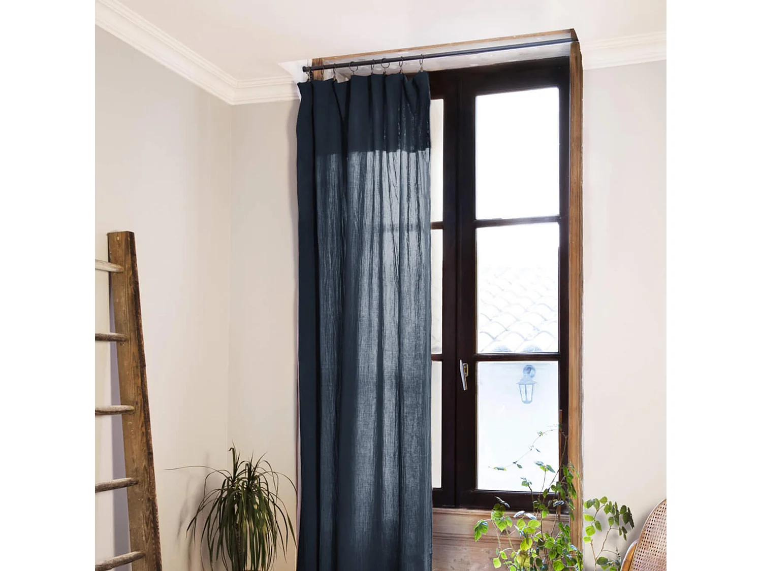 Lot de 2 rideaux gaze de coton ajustables 140x300 cm marine