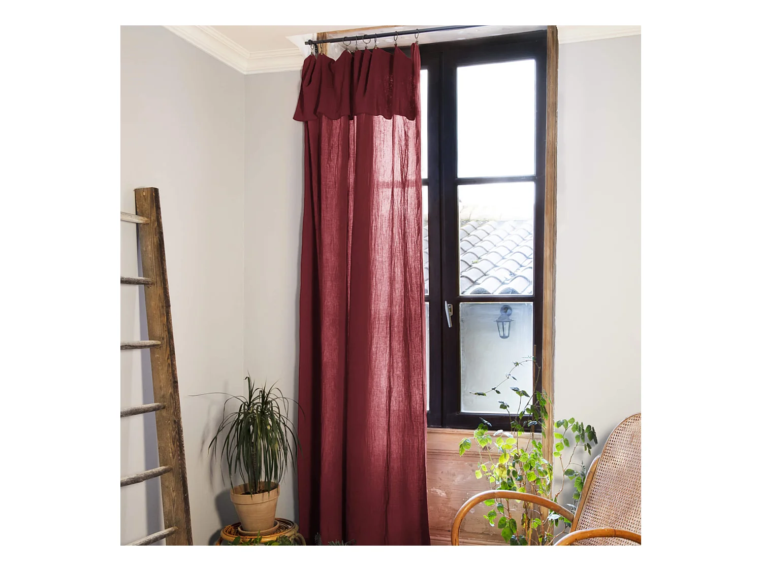 Lot de 2 rideaux gaze de coton ajustables 140x300 cm bordeaux
