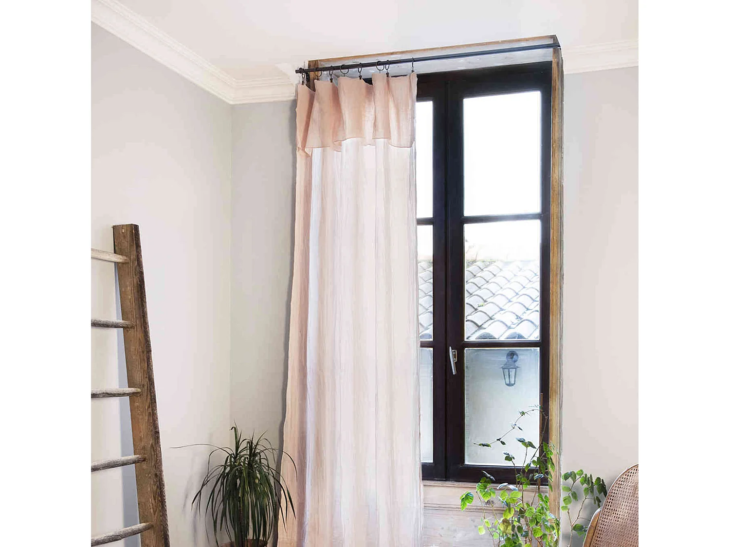 Rideau gaze de coton ajustable 140x300 cm rose