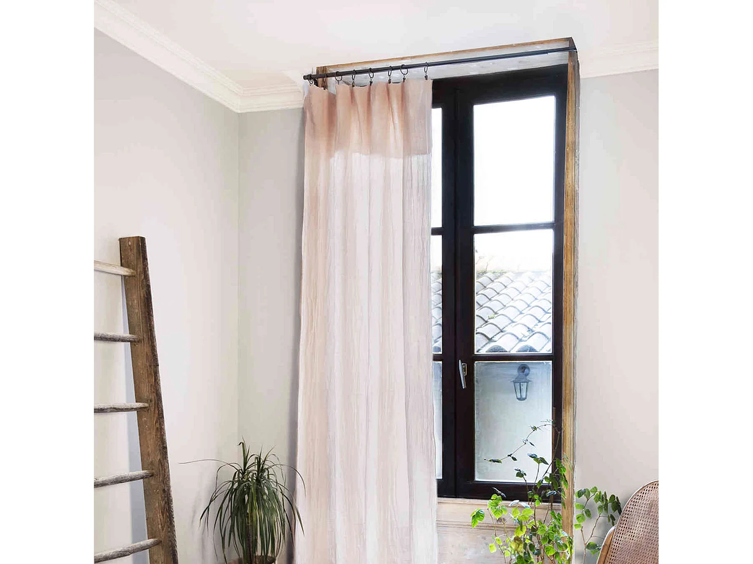 Rideau gaze de coton ajustable 140x300 cm rose