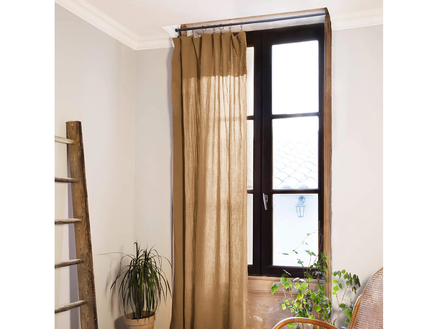 Rideau gaze de coton ajustable 140x300 cm marron