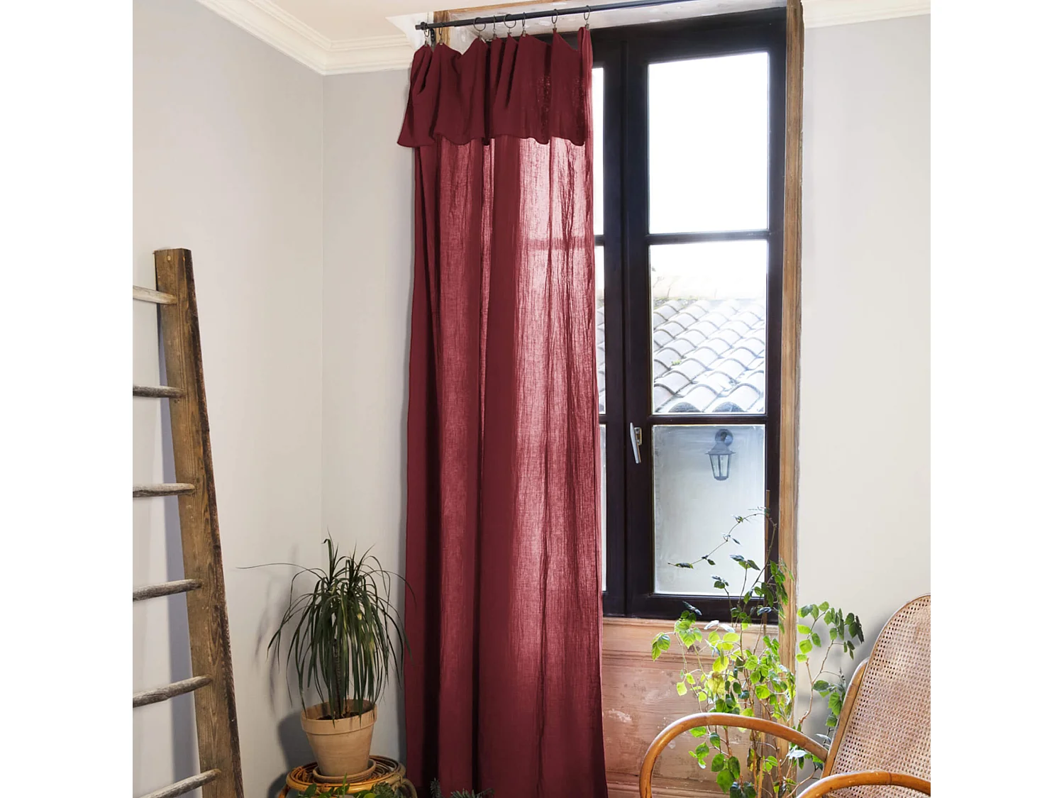 Rideau gaze de coton ajustable 140x300 cm bordeaux