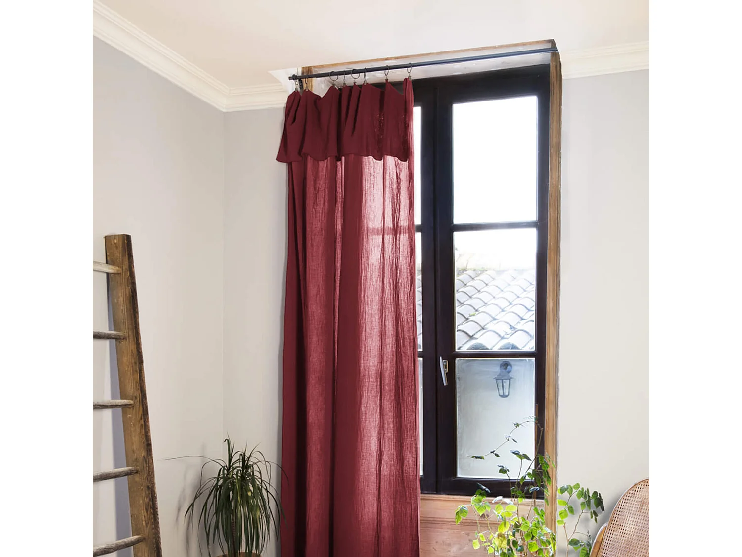 Rideau gaze de coton ajustable 140x300 cm bordeaux