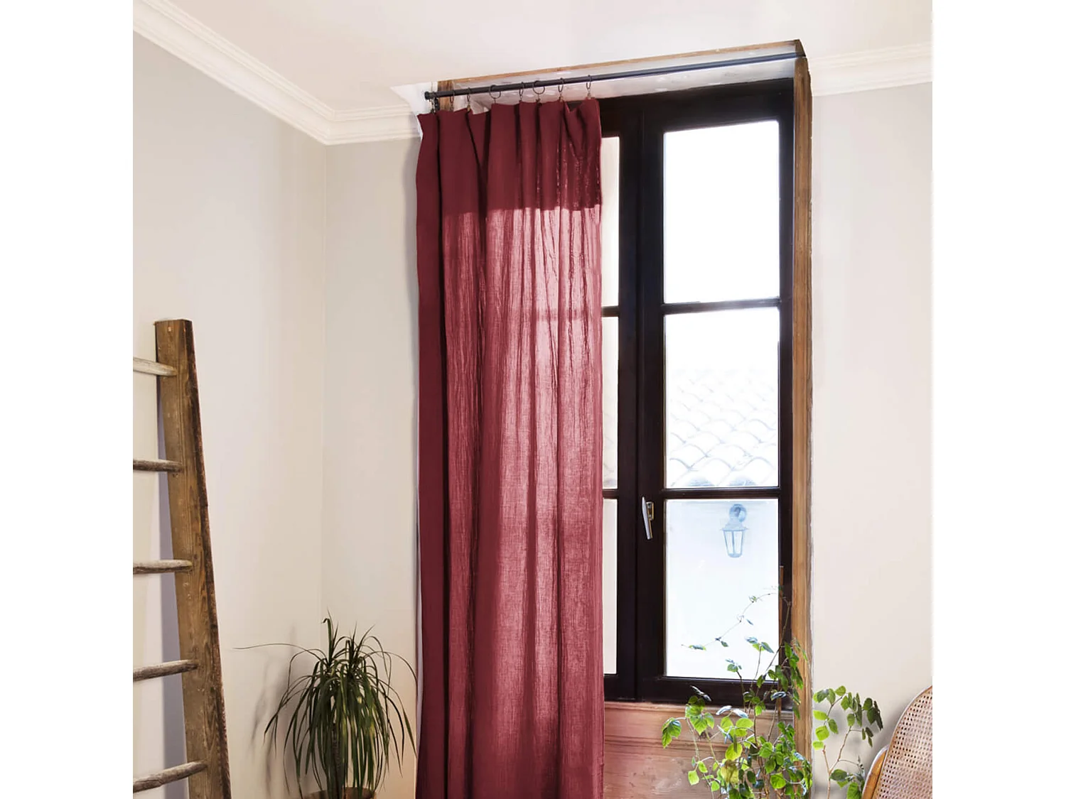 Rideau gaze de coton ajustable 140x300 cm bordeaux