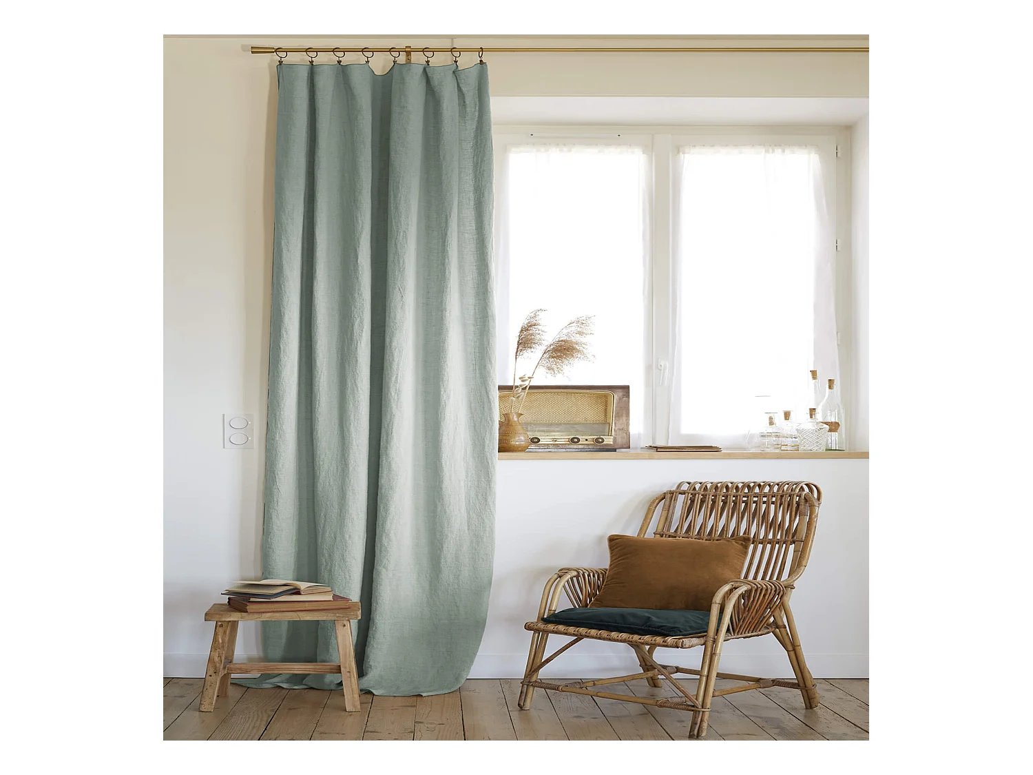 Rideau à pinces ajustable lin 140x270 cm vert