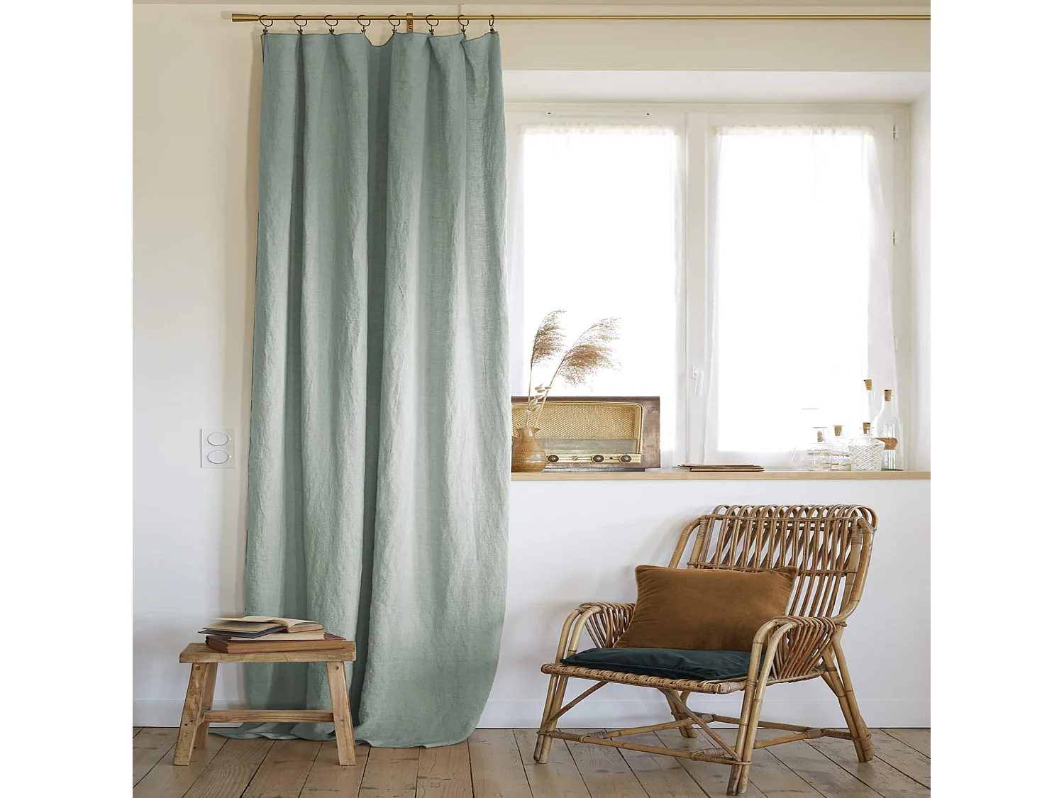 Rideau à pinces ajustable lin 140x270 cm vert