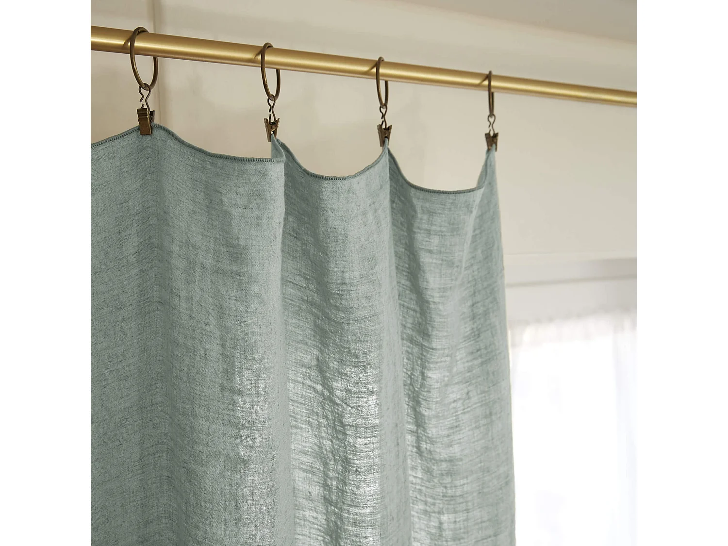 Rideau à pinces ajustable lin 140x270 cm vert