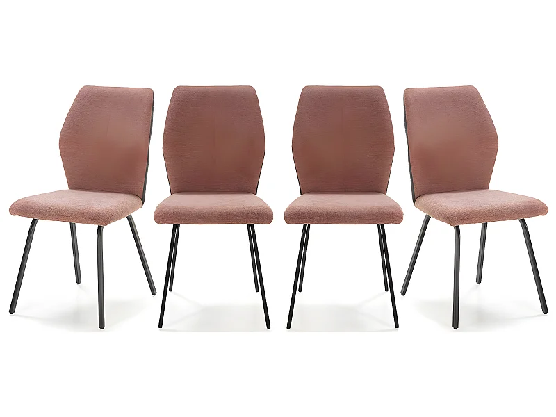 Lot de 4 chaises en tissu orange corail et simili - Garance