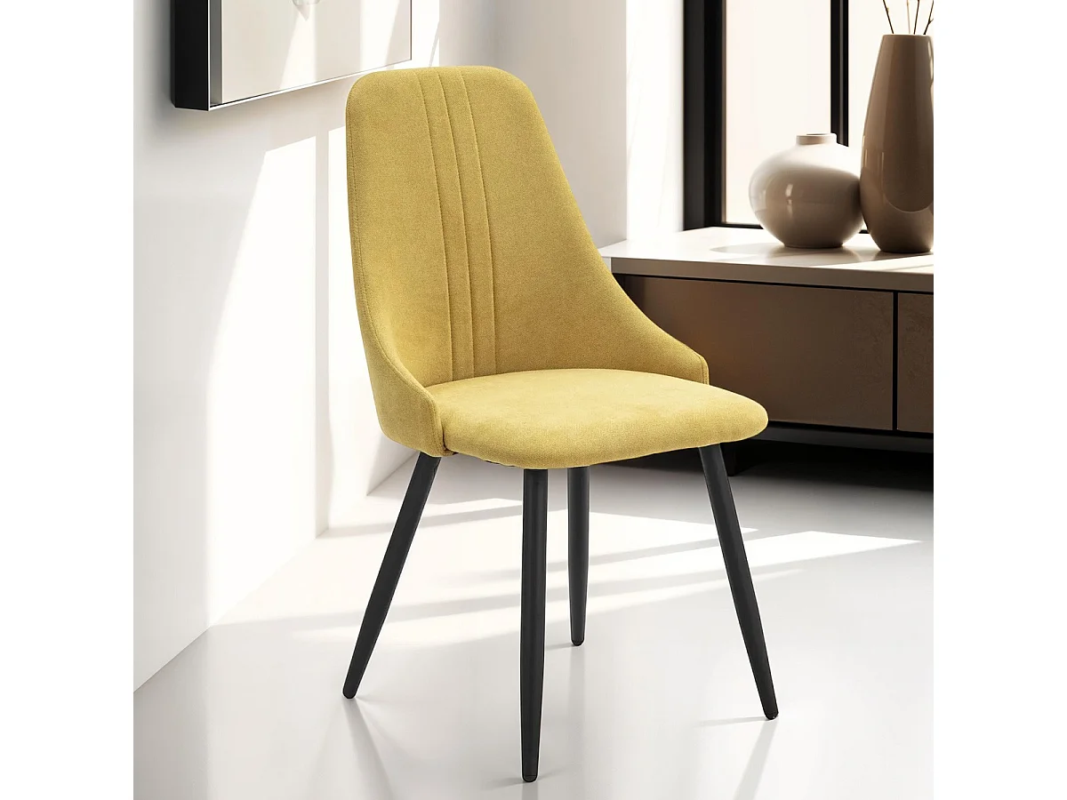 Lot de 4 chaises en tissu jaune - Soan