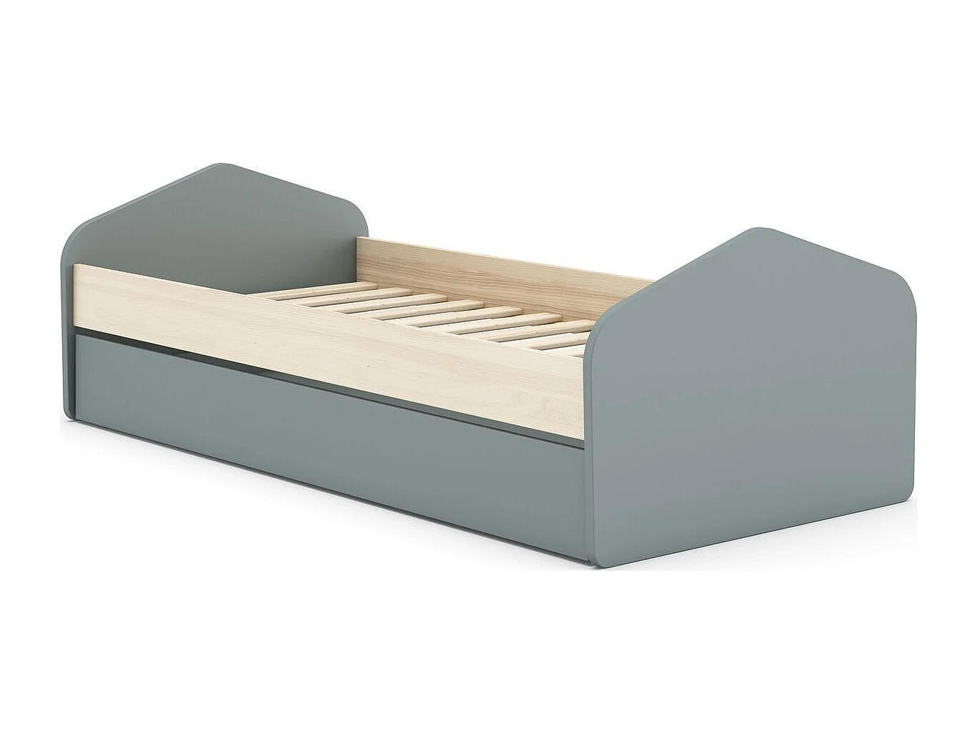 Lit gigogne enfant 90x190 cm à tiroir en bois vert kaki - Lucy