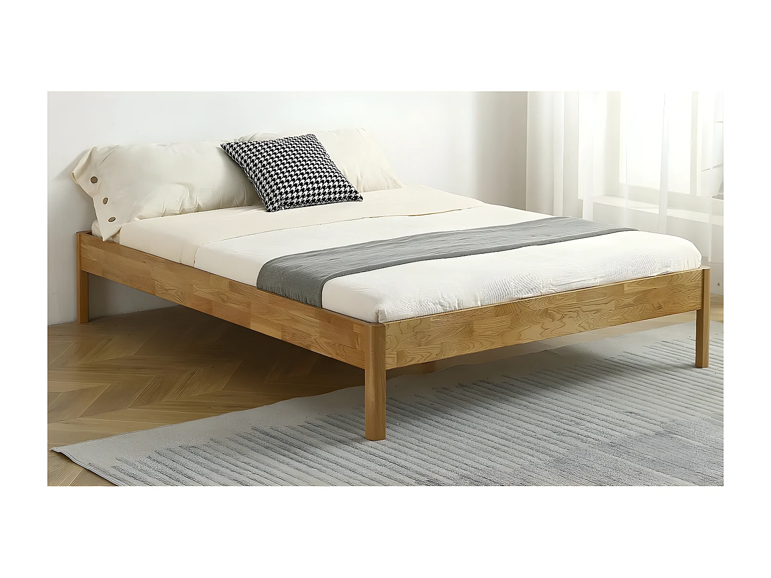 Lit adulte 160x200 cm en chêne massif - Aina