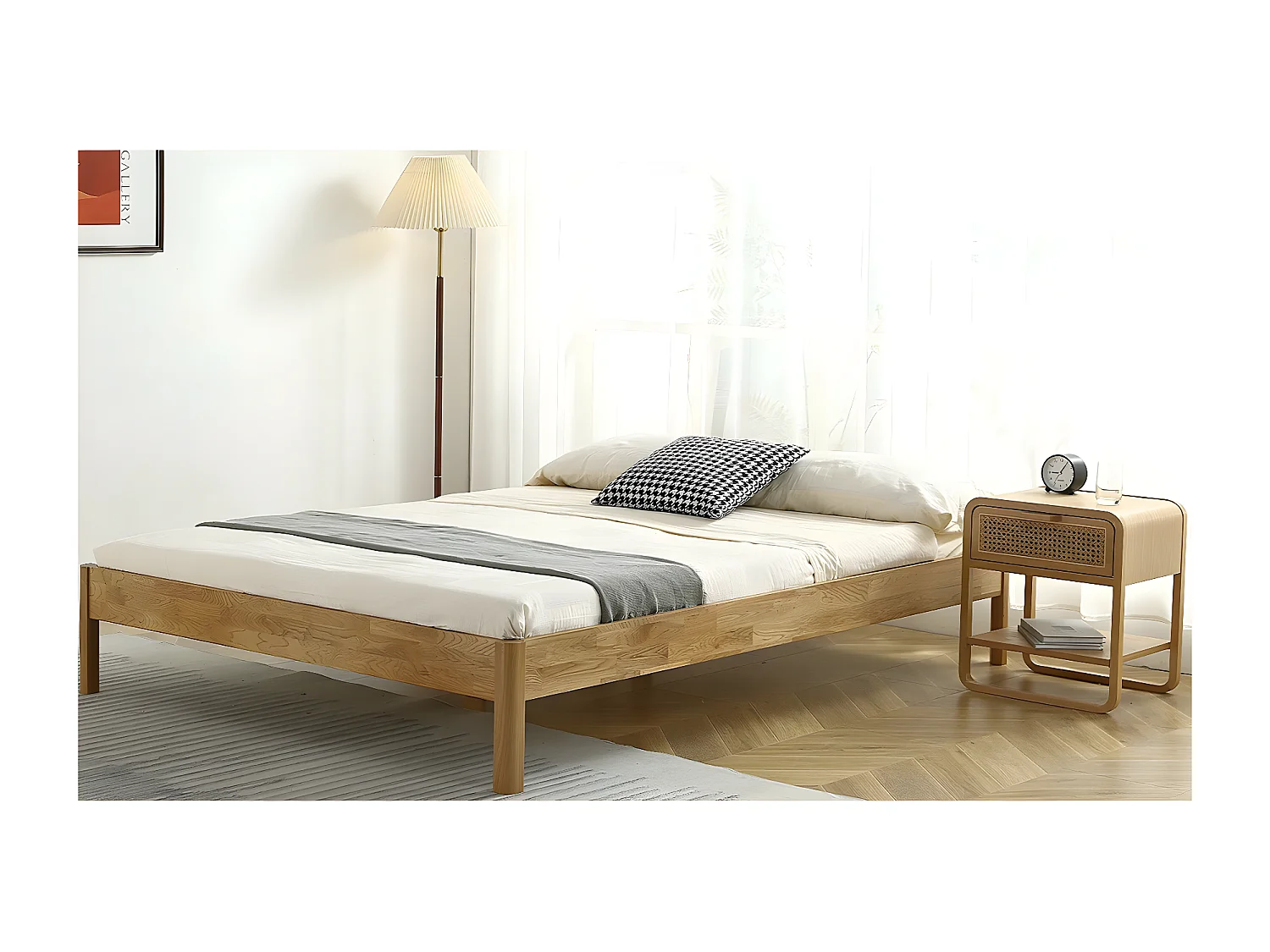 Lit adulte 160x200 cm en chêne massif - Aina