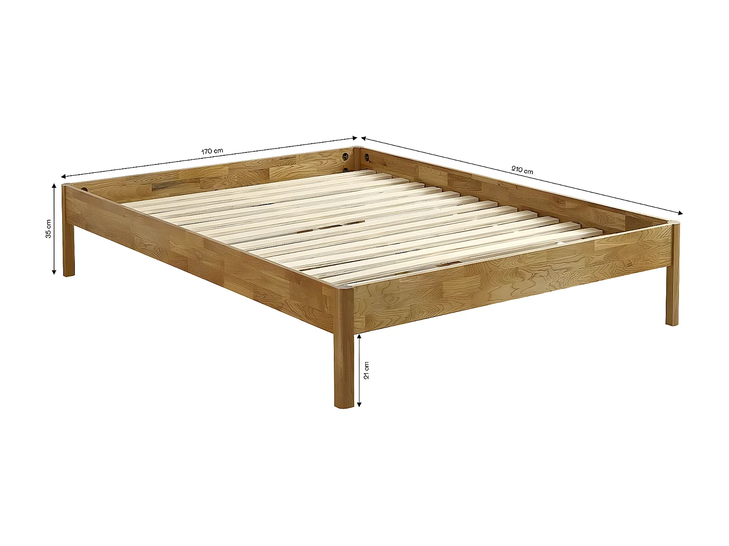 Lit adulte 160x200 cm en chêne massif - Aina