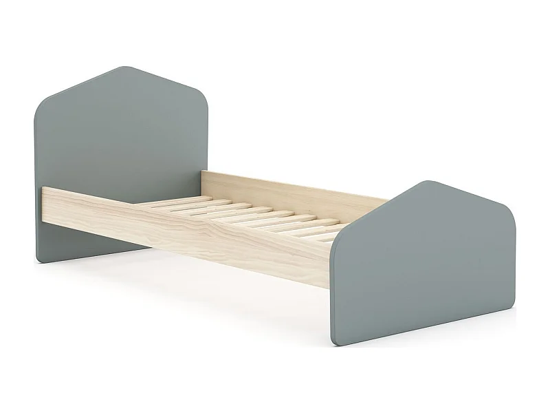 Lit enfant 90x190 cm avec tête de lit en bois vert kaki - Lucy