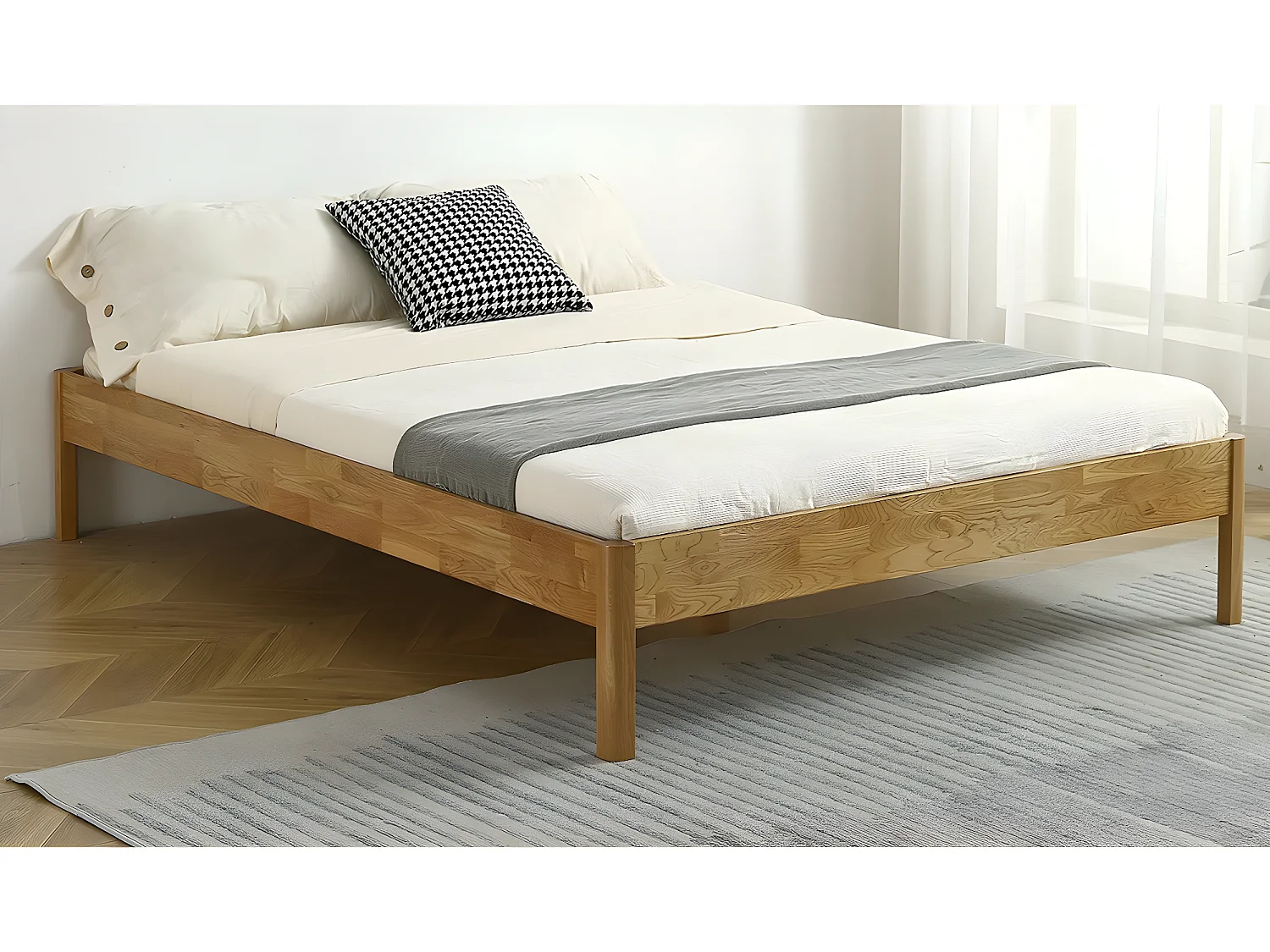 Lit adulte 140x190 cm en chêne massif - Aina