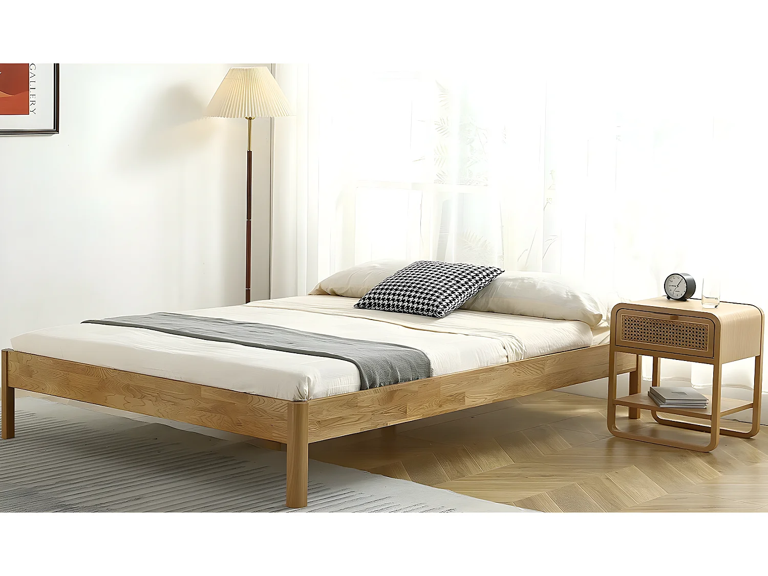 Lit adulte 140x190 cm en chêne massif - Aina