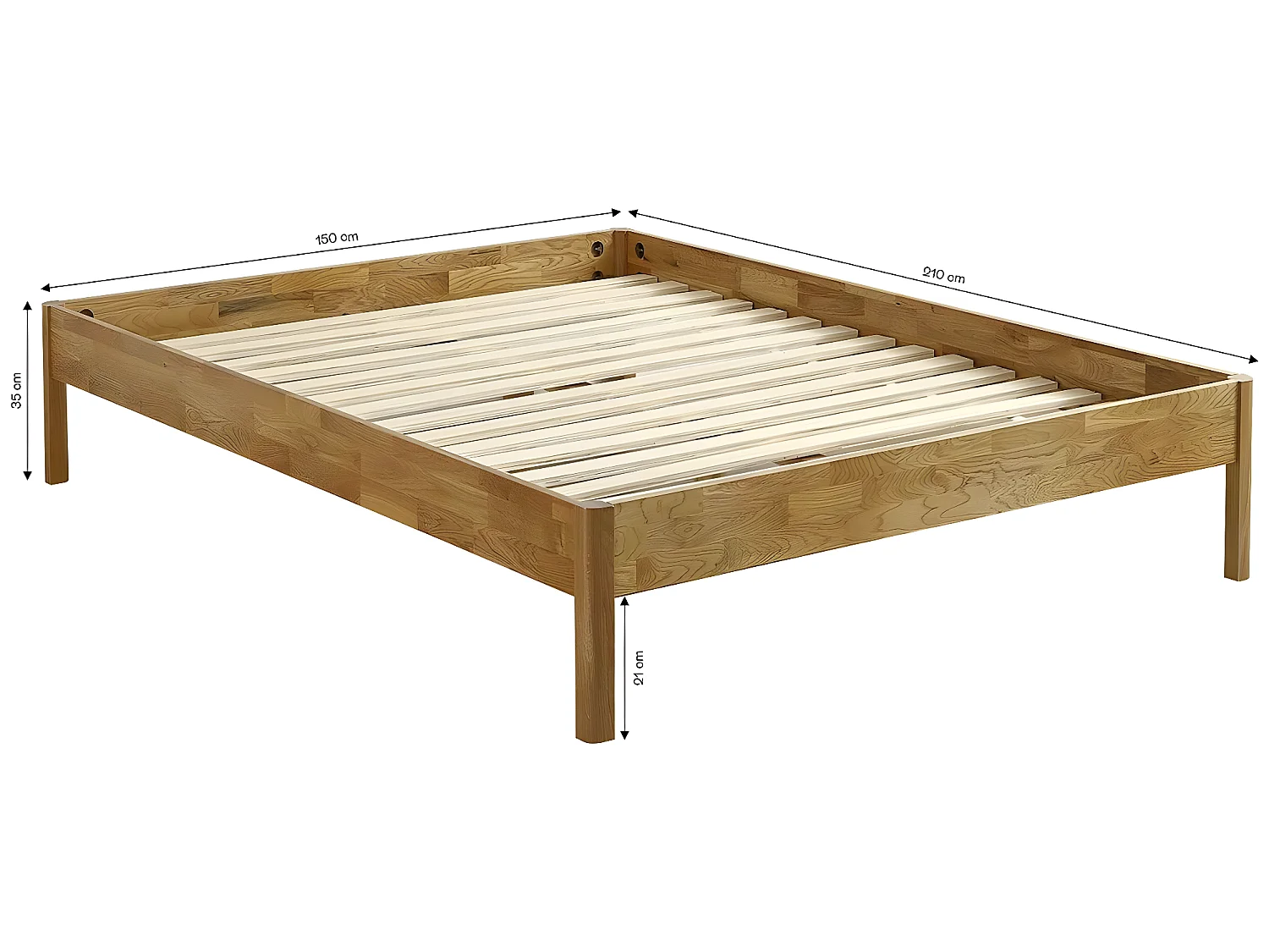 Lit adulte 140x190 cm en chêne massif - Aina