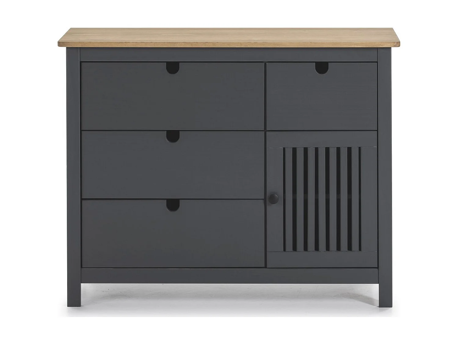 Commode 1 porte 4 tiroirs en pin massif gris anthracite 100 cm - Fabia